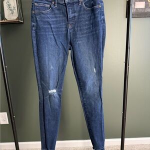 Express Women's Distressed Dark Blue Skinny Jeans